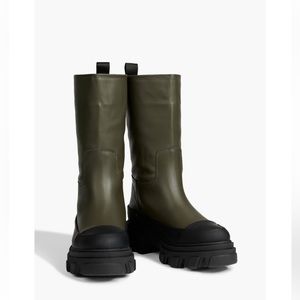 NEW Ganni sz 38 Tubular leather boot with rubber trim
